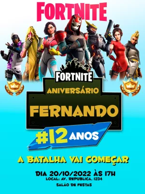 Tarjeta invitación imprimible Fortnite (diseño vertical 10 x 15 cm) – Bello  Papel