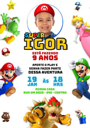 Convite Aniversário Super Mario Bros com foto