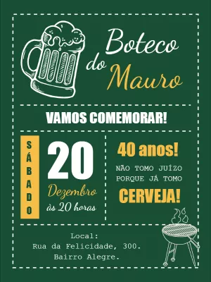 Convite aniversário boteco chalkboard