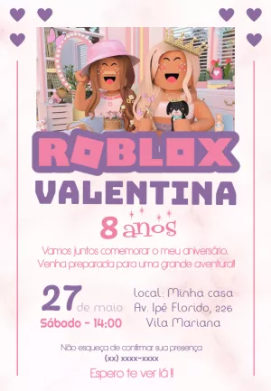 Convite Aniversário Roblox menina, roblox feminino - Edite grátis com nosso  editor online