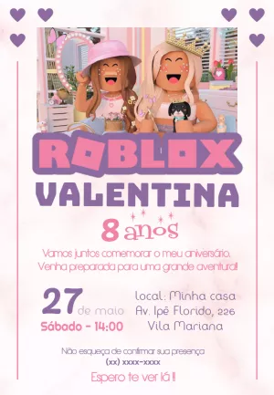 Convite Digital Roblox Menina