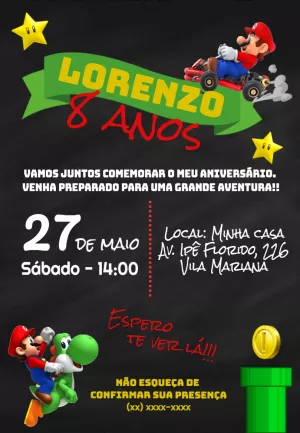 📌 Venha fazer convite online Super Mario World com Foto em 2023