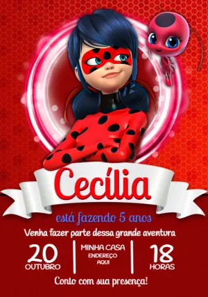 Invitación cumpleaños Ladybug / Cat Noir #05 con foto