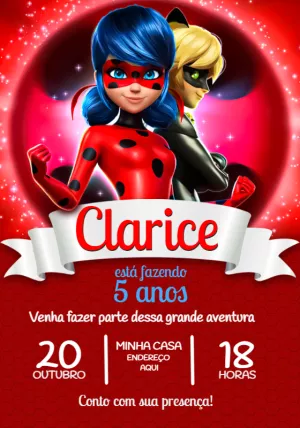 Invitación cumpleaños Ladybug / Cat Noir #05 con foto