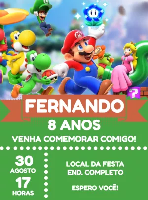 Convite Aniversário Super Mario World - Edite grátis com nosso editor online