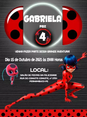 Convite aniversário Ladybug - Edite grátis com nosso editor online