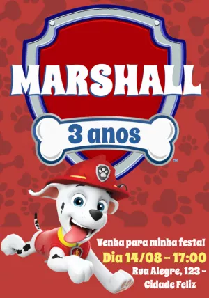 Convite aniversário patrulha canina marshall - Edite grátis com nosso  editor online