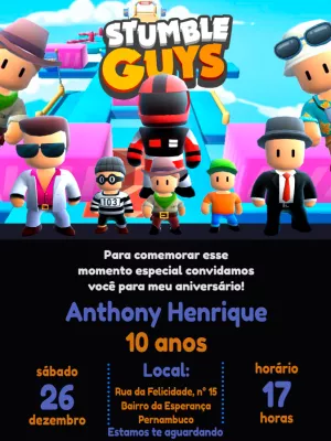 Convite de stumble guys  Muitos modelos incríveis Edite Grátis Online