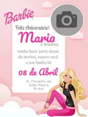 Convite De Aniversário Barbie Com Foto Edite Online