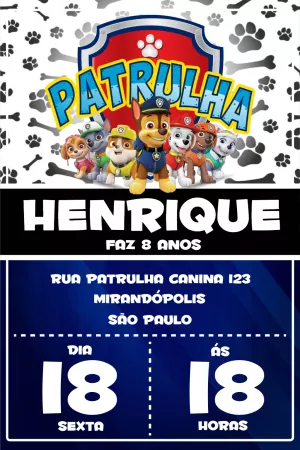 Convite aniversário Patrulha Canina