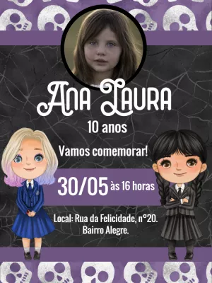 Wandinha Addams birthday invitation with photo