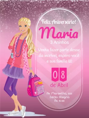 Convite de Aniversário Barbie 3 - Edite grátis com nosso editor online