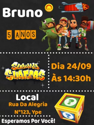 Convite de aniversário Subway Surf para editar, baixe grátis o convite para  preencher no aplicativo no celular ou im…