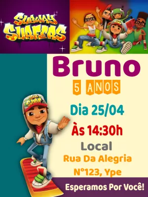 Fazer convite online convite digital Subway surfers - Edite grátis com  nosso editor online