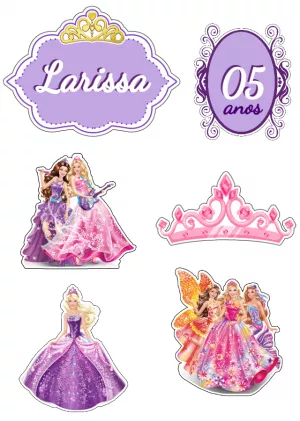Topo de Bolo para Imprimir Barbie Princesas - Edite grátis com