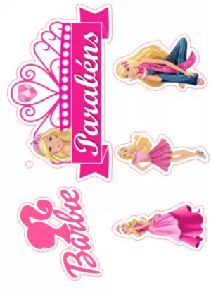 Topo de Bolo para Imprimir Barbie Princesas - Edite grátis com