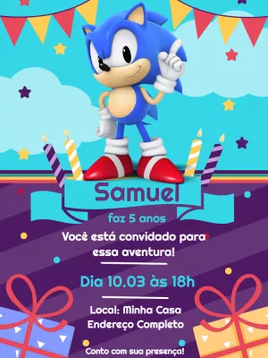 Convite Sonic  Festas de aniversário do sonic, Aniversário do sonic,  Convite aniversario infantil