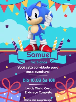 Convite de aniversário infantil Sonic Edite Online