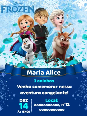 Convite digital frozen para editar Edite Online