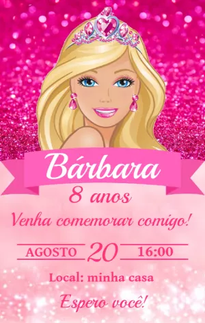 Convite de Aniversário Barbie 3 - Edite grátis com nosso editor online