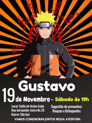 Convite de Aniversário Naruto Azul E Amarelo Edite Online