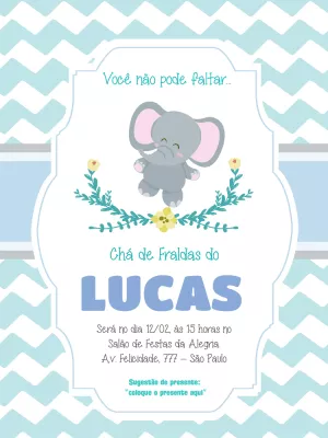 Convite chá de fralda elefante azul