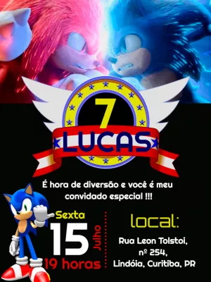 Convite aniversário Sonic the Hedgehog