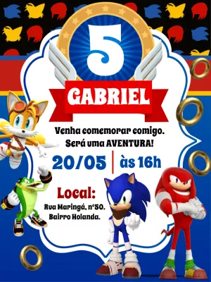 Convite Sonic Grátis para Editar