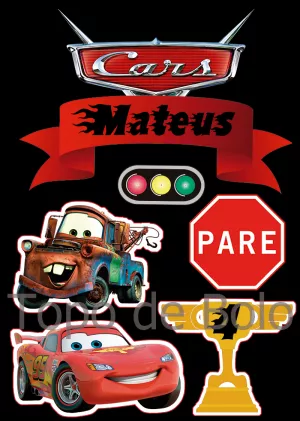 Topo de Bolo Personalizado, Tema: Carros