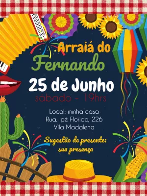 Convite Festa Junina Arraiá Xadrez - Arte Digital - Digitali Convites e  Kits Digitais