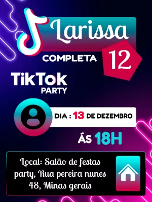 Convite aniversário Tik Tok