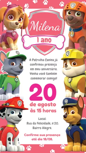 Convite aniversário patrulha canina marshall - Edite grátis com nosso  editor online