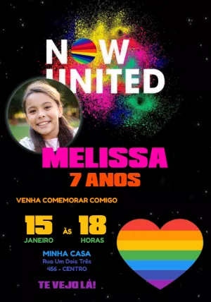 Convite Aniversário Now United com foto