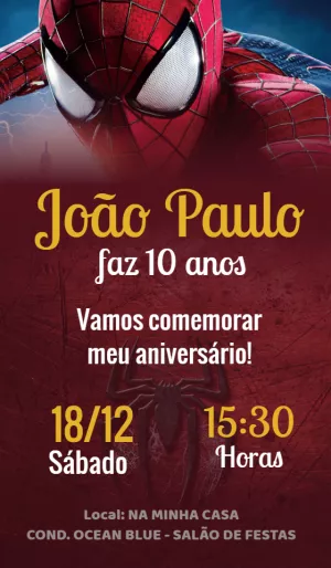 Convite Aniversário Homem Aranha Edite Grátis Com Nosso Editor Online 6155