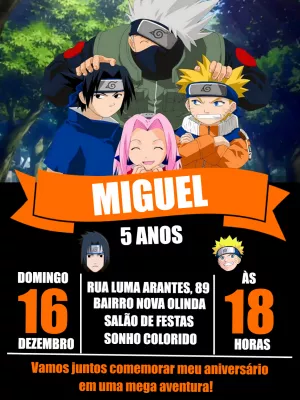 Convite aniversario naruto para editar online