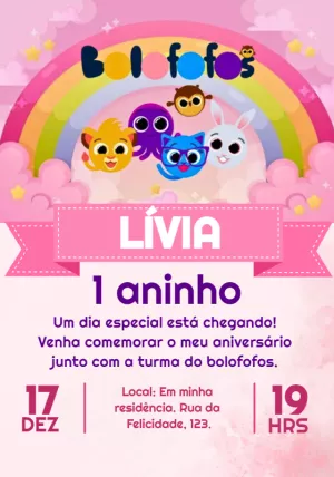 Convite aniversário Bolofofos rosa - menina