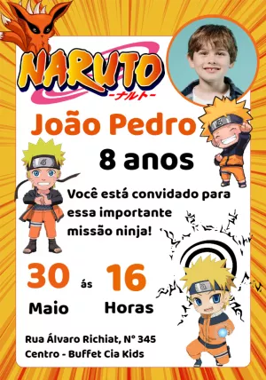 Convite de Aniversário Akatsuki Laranja E Preto Edite Online