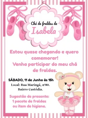 Convite Virtual Chá de Bebê Ursinha Princesa