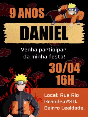 Convite de Aniversário Akatsuki Com Foto Edite Online