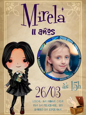 Wandinha Addams birthday invitation with photo