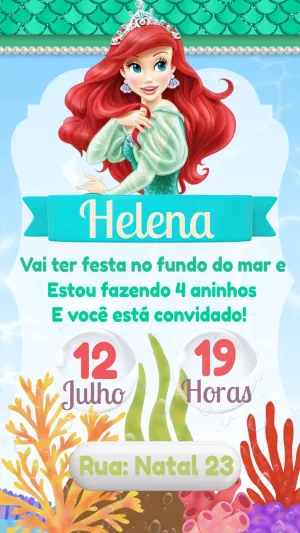 Convite aniversário A Pequena Sereia Ariel