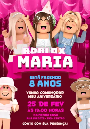 Convite Digital Roblox Pink - Menina