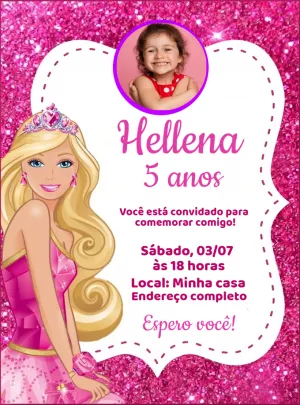 Criar convite de Barbie fundo rosa online grátis