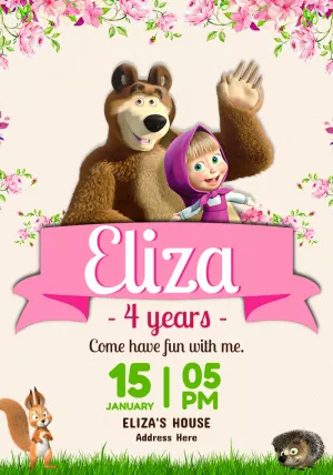 Make an invitation online digital invitation Birthday Masha and Bear