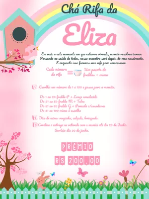 Convite Digital Chá Rifa Menina Jardim Encantado Personalizado