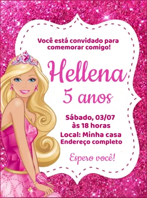 Convite aniversário Barbie Glitter