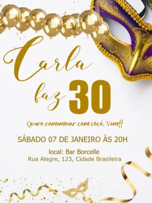 Convite aniversário Carnaval Baile de Máscaras