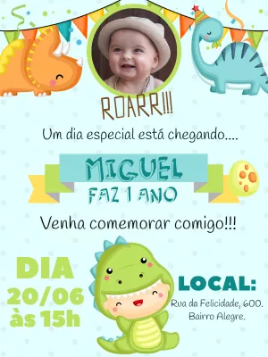 Baby dinosaur birthday invitation with photo