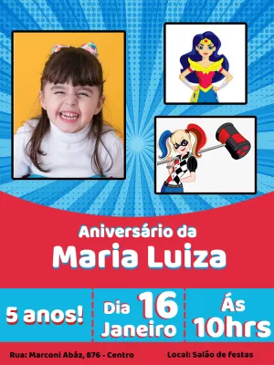 Convite aniversário Super Hero Girls com foto