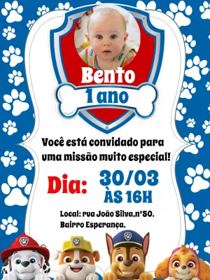 Convite aniversário patrulha canina Edite Online